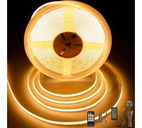 BERIXDEEP COB LED Strip 10m, 384 LEDs/M, High Density Dotless LED Tape with Remote and Power Supply, DC24V, CRI>92, 8mm Width, Warm White LED Strip Lights for Wall, Living Room, Skirting Boards 2700K
