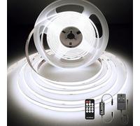 BERIXDEEP COB LED Strip 3m 6000K, 24V LED Strip Light Cool White with Remote and Power Supply, CRI>92, 8mm Width, Dotless LED Tape for Mood Lighting, Ambiance Lighting, Bathroom Mirror
