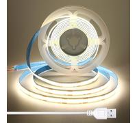 BERIXDEEP USB 5V COB LED Strip 2m, Self Adhesive Flexible LED Strip with 8mm Wide, CRI 92, Dotless LED Tape for Kitchen Under Counter, Mirror, Shelves, 1.5m Cable, Natural White, 4000K