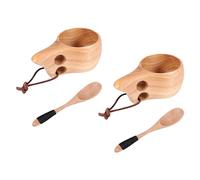 berjalan 2Pack Nordic Style Wooden Cup Kuksa Cup Portable Outdoor Camping Drinking Mug Wooden Coffee Cup with Wooden Spoon