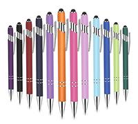 Berkelen Ballpoint Pen with Stylus Tip 12 Pieces Click Ball Pens Metal Stylus Pen for Touch Screens, 2 in 1 Stylus Ballpoint Pen, Black Ink Medium Point 1.0 mm 12 colours