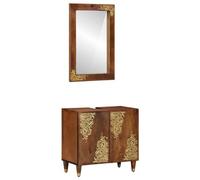 Berkfield 2 Piece Bathroom Furniture Set Solid Rough Wood Mango