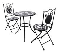 Berkfield 3 Piece Bistro Set Ceramic Tile Black And White