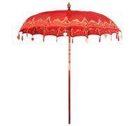 Berkfield Balinese Parasol Red (210-220) X 250 Cm Cotton And Solid Wood