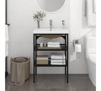 Berkfield Bathroom Washbasin Frame With Built-In Basin Black Iron