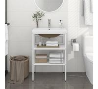 Berkfield Bathroom Washbasin Frame With Built-In Basin White Iron