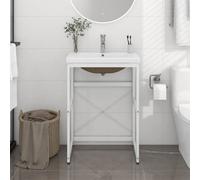 Berkfield Bathroom Washbasin Frame With Built-In Basin White Iron