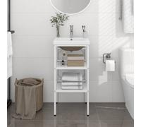 Berkfield Bathroom Washbasin Frame With Built-In Basin White Iron