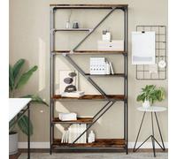 Berkfield Bookshelf Smoked Oak 91X36X176 Cm Engineered Wood And Steel