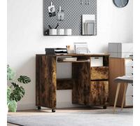 Berkfield Brown Computer Desk Smoked Oak Engineered Wood Compact Drawers