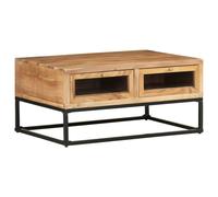 Berkfield Coffee Table 90x60x40 cm Solid Acacia Wood - Brown - Solid acacia wood with a natural finish, glass, powder-coated steel