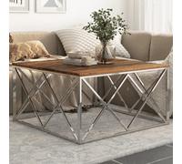 Berkfield Coffee Table Silver Stainless Steel And Solid Sleeper Wood
