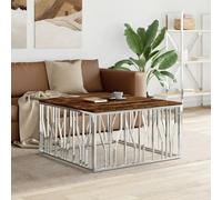 Berkfield Coffee Table Silver Stainless Steel and Solid Wood Reclaimed
