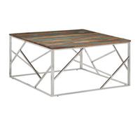 Berkfield Coffee Table Silver Stainless Steel And Solid Wood Reclaimed