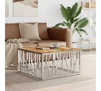 Berkfield Coffee Table Silver Stainless Steel And Solid Wood Reclaimed