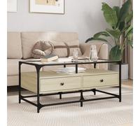 Berkfield Coffee Table With Glass Top Sonoma Oak 98.5X50X45 Cm Steel