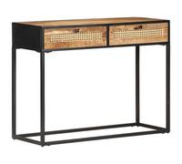Berkfield Console Table 100X35X75 Cm Rough Mango Wood And Natural Cane