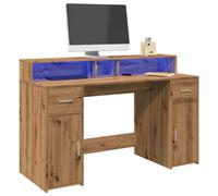 Berkfield Desk With Led Lights Artisian Oak 140X55X91 Cm Engineered Wood