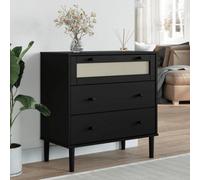Berkfield Drawer Cabinet Senja Rattan Look Black 80X40X80 Cm Solid Wood Pine