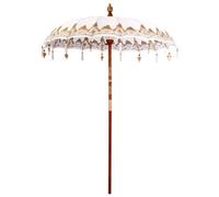 Berkfield Durable Balinese Parasol Cream (180-190) X 250 Cm Cotton And Solid Wood