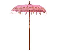 Berkfield Durable Balinese Parasol Pink (180-190) X 250 Cm Cotton And Solid Wood