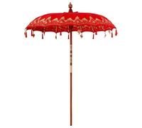 Berkfield Durable Balinese Parasol Red (180-190) X 250 Cm Cotton And Solid Wood