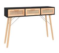 Berkfield Durable Console Table Black 105X30X75 Cm Solid Wood Pine&natural Rattan
