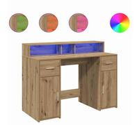 Berkfield Durable Desk With Led Lights Artisian Oak 120X55X91 Cm Engineered Wood