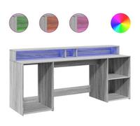 Berkfield Durable Desk With Led Lights Grey Sonoma 200X55X91 Cm Engineered Wood