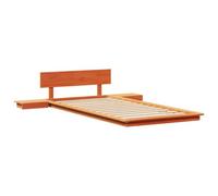 Berkfield Durable Floor Bed Frame With Bedside Tables Wax Brown 80X200Cm Solid Wood
