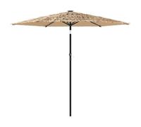Berkfield Durable Garden Parasol With Leds And Steel Pole Brown 268X268X226 Cm