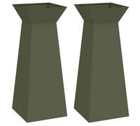 Berkfield Durable Garden Pillar Planters 2 Pcs With Bowl Olive Green 40X40X100 Cm Steel