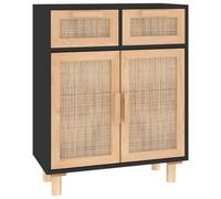 Berkfield Durable Sideboard Black 60X30X75 Cm Solid Wood Pine And Natural Rattan
