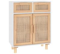 Berkfield Durable Sideboard White 60X30X75 Cm Solid Wood Pine And Natural Rattan