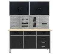 Berkfield Durable Workbench With Four Wall Panels And Two Cabinets
