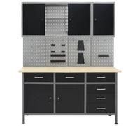 Berkfield Durable Workbench With Four Wall Panels And Two Cabinets