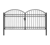 Berkfield Elegant Fence Gate Double Door With Arched Top Steel 300X125 Cm Black