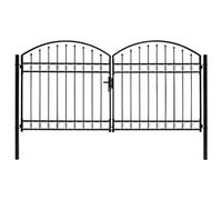 Berkfield Elegant Fence Gate Double Door With Arched Top Steel 300X150 Cm Black