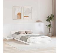 Berkfield Floor Bed Frame With Bedside Tables White 140X190Cm Solid Wood