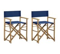 Berkfield Folding Director's Chairs 2 Pcs Blue Bamboo And Fabric