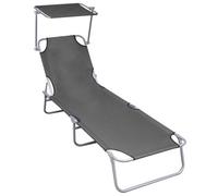 Berkfield Folding Sun Lounger With Canopy Grey Aluminium
