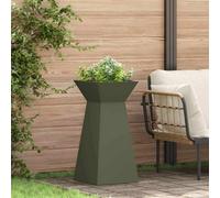 Berkfield Garden Pillar Planters 2 Pcs With Bowl Olive Green 35X35X73 Cm Steel