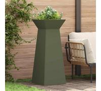 Berkfield Garden Pillar Planters 2 Pcs With Bowl Olive Green 40X40X100 Cm Steel