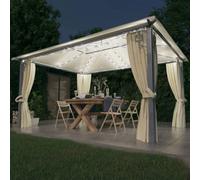 Berkfield Gazebo With Curtain&led String Lights 4X3 M Cream Aluminium
