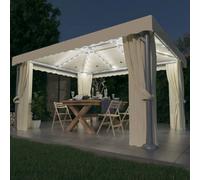 Berkfield Gazebo With Curtain&led String Lights 4X3 M Cream White