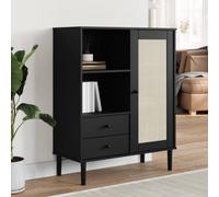 Berkfield Highboard Senja Rattan Look Black 90X40X112 Cm Solid Wood Pine