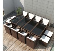 Berkfield Home 13 Piece Outdoor Dining Set with Cushions Poly Rattan Brown Berkfield Home Brown