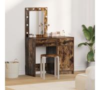 Berkfield Home 2 Piece Dressing Table Set with LED in Smoked Oak Engineered Wood in Brown Berkfield Home Brown