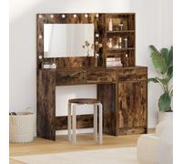 Berkfield Home 2 Piece Dressing Table Set with LED Smoked Oak Engineered Wood in Brown Berkfield Home Brown