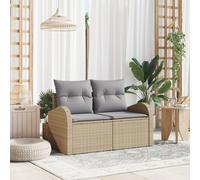 Berkfield Home 2-Seater Garden Sofa with Storage & Cushions Beige Poly Rattan Berkfield Home Beige